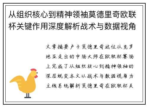从组织核心到精神领袖莫德里奇欧联杯关键作用深度解析战术与数据视角